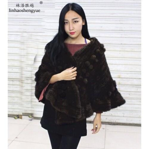 Linhaoshengyue 2017 New Fashion Ladies Mink Shawls Natural Fur
