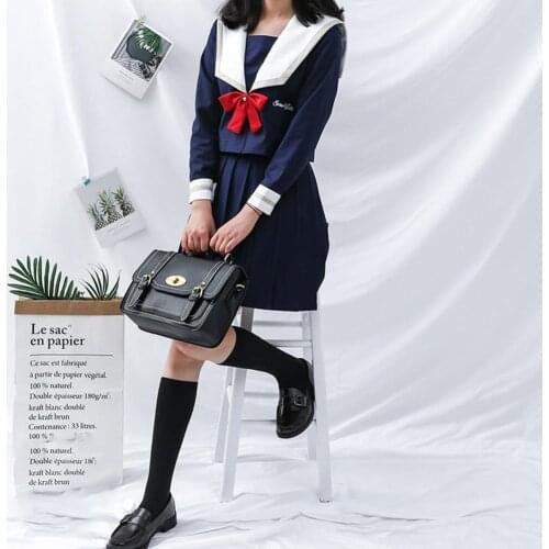 Sailor Suit Bow-knot Navy Collar College Style College Style Suit Basic Pleated Skirt for Women