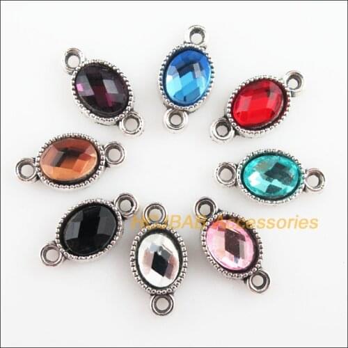 Fashion 16Pcs New Charms Tibetan Silver Tone Retro Oval Mixed Crystal Connectors 8.5x16.5mm