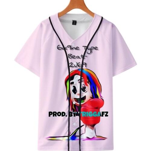 Fashion 6IX9INE 3D baseball T-shirt Cool Harajuku Tee Shirt Hipster Kpop Tshirt V-neck Tops Casual Streetwear T shirt brand Tops