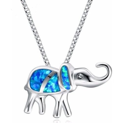 Fashion Cute Opal Elephant Pendant Necklace Charm Womens Wedding Party Jewelry