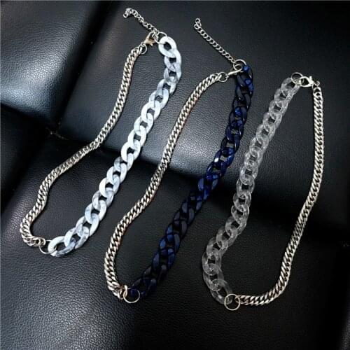 Fashionable stainless steel mens cool accessories Acrylic stitching titanium steel multicolor boys necklace hot sale