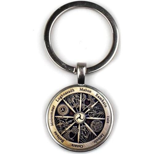 Fashion Retro 12 Constellation Wicca Pattern Key chain Crescent Pendant Keyring Charm Bag women Jewelry Men Gifts Party Souvenir