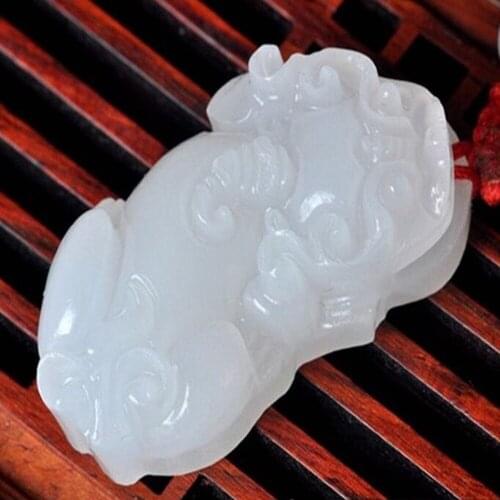 Natural White Jade Mythical Animals Dragon Pendant Man Woman Necklace Charm Jewellery Accessories Hand-Carved Luck Amulet 2pc