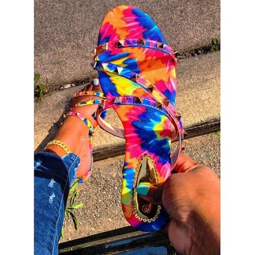 2021 Summer New Womens Sandals Fashion Colorful Open Toe Rivet Slippers Outdoor Casual Womens Shoes Plus Size