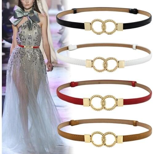 Wholesale Adjustable Belt Pu Leather Black Dress Ladies Women Waistbands The circle Adornment Metal Buckle Red Belts