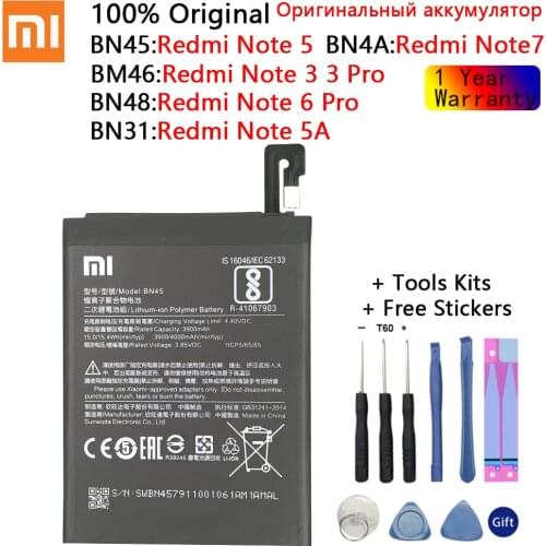 Xiao Mi Original Replacement Phone Battery For Xiaomi Mi Redmi Note A1 3 5 5A Mi 5X 6 7 Y1 Lite S2 Pro Bateria batteries +Tools