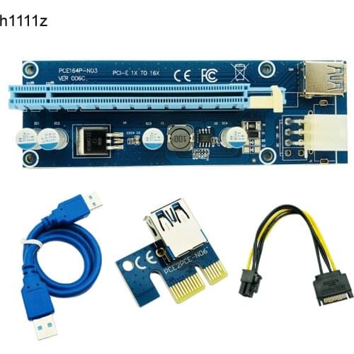 50PCS VER 006C PCI-E PCI E Express 1X to 16X Riser Card USB 3.0 Cable SATA to 6Pin Power Cable 60CM for BTC Bitcoin Miner Mining