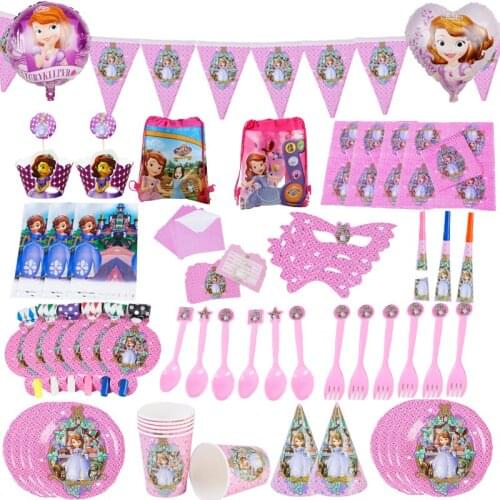 Princess Disney Sofia Theme Kids Girls Favor Birthday Pack Party Decoration Cup Plates Baby Shower Disposable Tableware Supplies