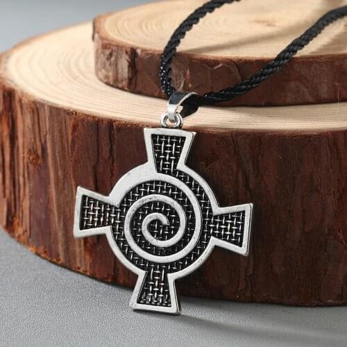 QIAMNI Spiral Whirlpool Cross Amulet Pendant Necklace Odin Symbol Norse Viking Men Women Jewelry Antique Charm Collier Bijoux
