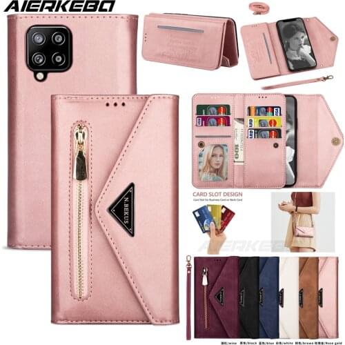 Luxury Zipper Wallet Flip Leather Case for Samsung Galaxy A12 A32 A42 A52 A72 5G A51 A71 A41 A31 S21 S20 FE Plus Phone Bag Cover