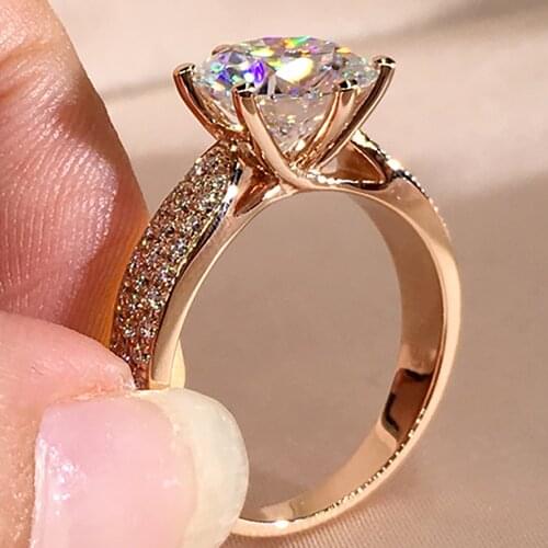 18K Rose Gold Women Ring 3 Rows Moissanite Diamonds 1 2 3 4 5 Carat Round Embrace Wedding Party Engagement Anniversary Ring