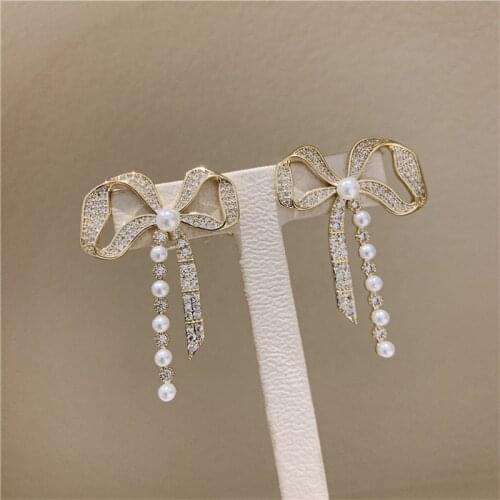 Korean Bowknot Drop Earrings For Women Elegant New Fashion Jewelry Oorbellen Bijoux