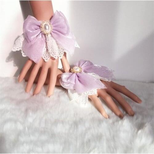 Sweet FlowerWedding Lolita Hand Wrist Cuffs Bow Lace Maid Gloves Cosplay Girl Party Hand Sleeves D701