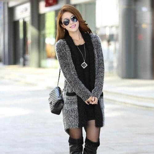 Women Sweater Spring Autumn Long Womens Sweater Furry Casual Coat Cardigan V-neck Long Sleeve Knitted Sweater Coats Shawl