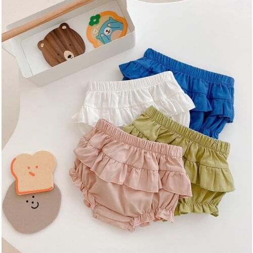 TiaoBug 66-90 Infant Baby Girls Stylish Clothing Ruffle Solid Color Elastic Waistband Casual All-Match Lantern Shorts