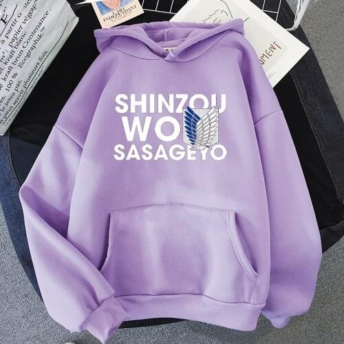 Attack on Titan Hoodie Cartoon Harajuku Hoodies Womens Men Hip Hop SHINZOU WO SASAGEYO Print Sweatshirt Hip Hop Unisex Hoody