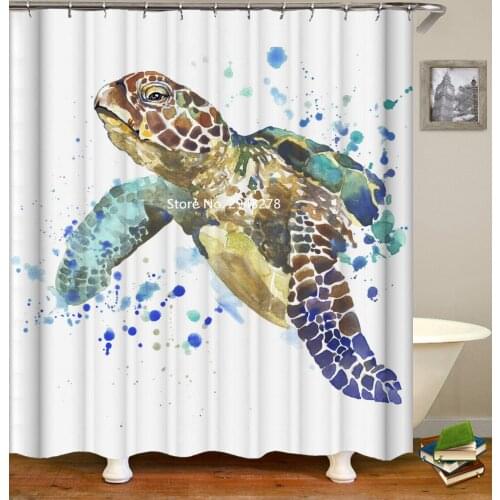 The Sea Turtle Lion Pattern Waterproof and Mildewproof Hook Can Be Water Shower Curtain Home Bathroom Decoration Color Printing