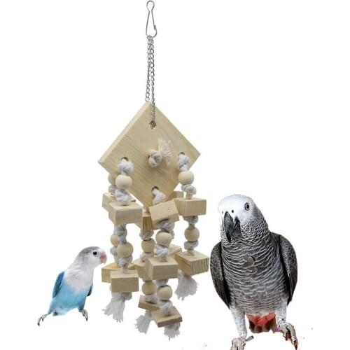 Bird Chewing Toy Natural Wooden Perch Blocks Bird Hanging Toy Parrot Cage Toy Interective Swing Toys For Parrot Birds Supplies