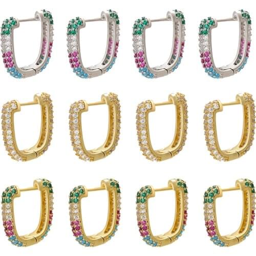 ZHUKOU 1piece CZ crystal gold/silver color small hoop earring for women rainbow irregular rectangle hoop earrings Jewelry VE222