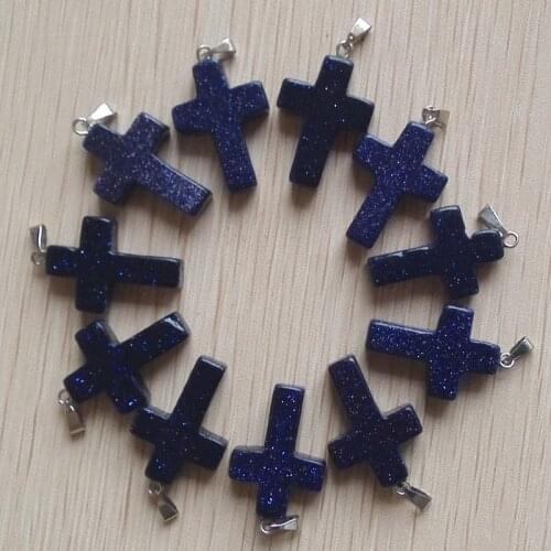 2018 fashion Natural blue sand stone cross charms pendants diy jewelry making good quality wholesale 50pcs/lot free shipping