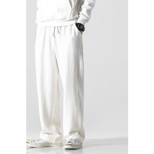 2021 Chinese Style Men Cotton Linen Pants Mens Casual Work Solid White Elastic Waist Streetwear Long Pants Trousers M-5XL