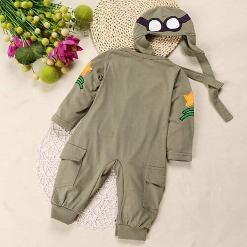 2021 Spring Autumn Baby Rompers + Cap Boys Clothes Newborn Jumpsuits Infant Clothing Overall Aviator Costumes Green Outfits