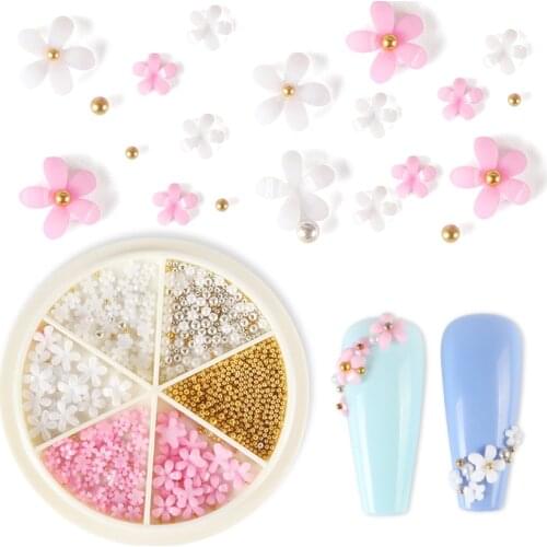 3D White Pink Flowers Acrylic Crystal Nail Charms Rhinestones Metal Bead Mixed DIY Nail Art Design Glitter For Manicure Jewelry