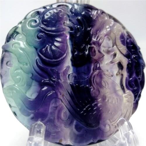 AAAA Natural crystal gemstone colored fluorite carved animal dragon phoenix crystal statue decorated cartoon animation 42mm