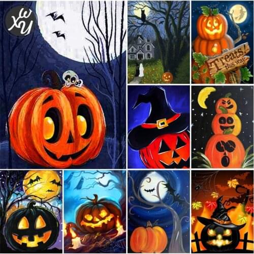 WEIWEI Diamond Mosaic Art Halloween Full Diamond Painting Square/round Drill Pumpkin Lantern Embroidery Cross Stitch Home Decor