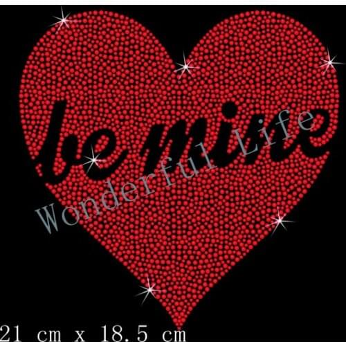 Free shipping Red Heart Be Mine Diamante Motif rhinestones transfer