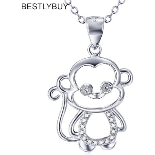 BESTLYBUY 2018 Fashion Jewelry 925 Sterling Silver Chinese Zodiac Monkey Charm Pendant Necklace For Women Gift