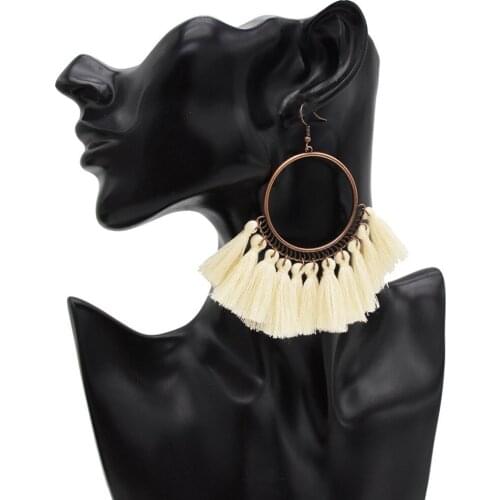 Bohemian Vintage Ethnic Leather Rope Chains Pendant Necklaces Elegant Vintage Bronze Circles Tassel Drop Earrings Jewelry Set