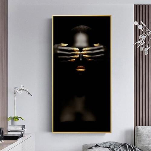 Black And Glod African Nude Woman Oil Painting on Canvas Posters and Prints Scandinavian Wall Art Picture for living room
