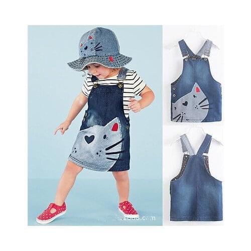 Hot Sale Gilrs Dress New Fashion Kids Cute Cat Toddler Baby Princess Party Pageant Denim Strap Dresses 2-7Years