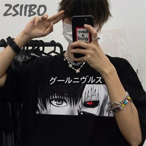 Mens tshirt Tokyo Ghoul Summer Harajuku Cool Unisex Short Sleeve T shirt Japan Anime Kaneki Ken Print Cartoon Streetwear T-shirt