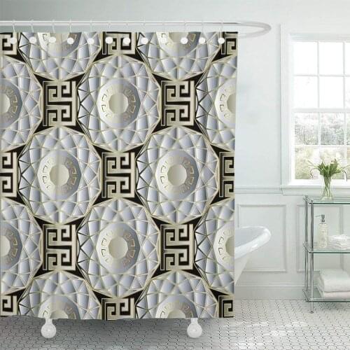 Geometric Abstract Geometrical 3D Circles Squares Rhombus Shapes Figures Shower Curtain Waterproof Polyester Fabric 60 x 72 Inch