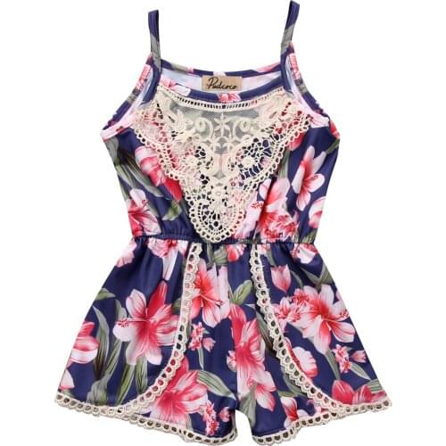 Hi Hi Baby Store 2017 New Newborn Baby Girls Flower Print Lace Cotton Sleeveless Romper