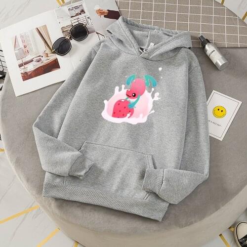 Strawberry Frog Printed Hoodies Women Oversized Sweatshirt Kawaii Long Sleeve Hoodie Womens Pullovers Harajuku Korean Clothes