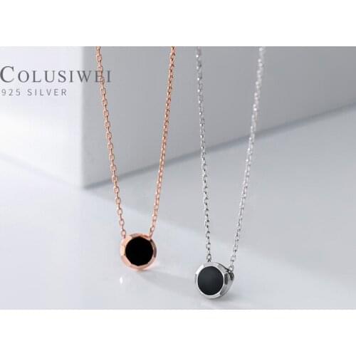 Colusiwei Simple Design 925 Sterling Silver Enamel Geometric Round Choker Necklace for Women Adjustable Necklace Fashion Jewelry