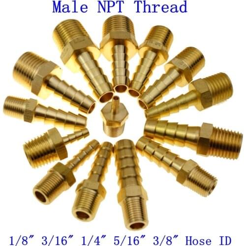 Brass Hose Tail Barb Fitting Straight Male Connector 1/8" 3/16" 1/4" 5/16" 3/8" Hose ID * 1/8" 1/4"3/8" Male NPT
