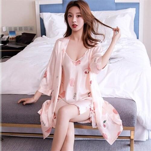 Summer Silk Like Nightdress Large Size Womens Nightgown Sexy Ice Silk Sling Vest Nightgown Set Home Wear Sleepwear Suit Cartoon