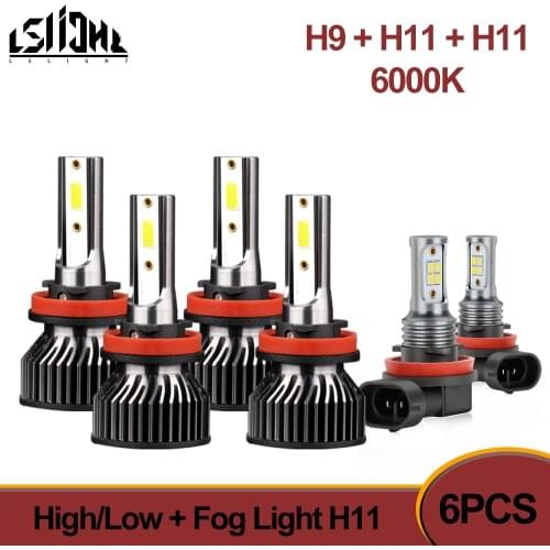 LSlight 6PCS H9 H11 Car LED Headlight Bulbs High Low Beam + Fog Light 6000K White For Toyota Tacoma 2016-2021