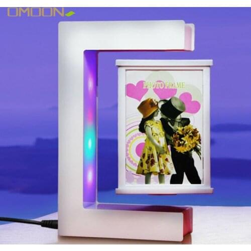 Magnetic Levitation Rotating Triangular Prism Picture Frame with Colorful LED Lights Floating Photo Frame for birthday gifts