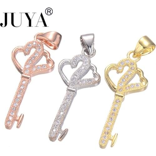 Fashion High Quality Copper Zirconia Rhinestone Key Charm Pendant For DIY Making Necklace Jewellery bedels voor sieraden maken