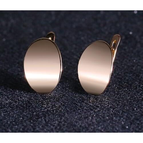 New Arrival 585 Rose Gold Stud Earrings Smooth Round Drop Earrings for Women Girls Fashion Earrings Female Jewelry HGE307