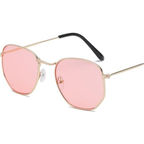 Samjune Men Hexagonal Flat Lenses Aviation Sunglasses Brand Designer New Vintage Women Pink Mirror Driving Sun Glasses