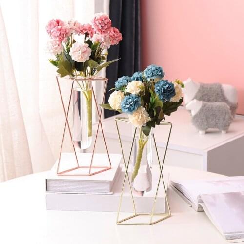 Nordic Style Glass Iron Art Vase Geometric Shape Flowerpot Home Table Ornaments Wedding Decoration Accessories