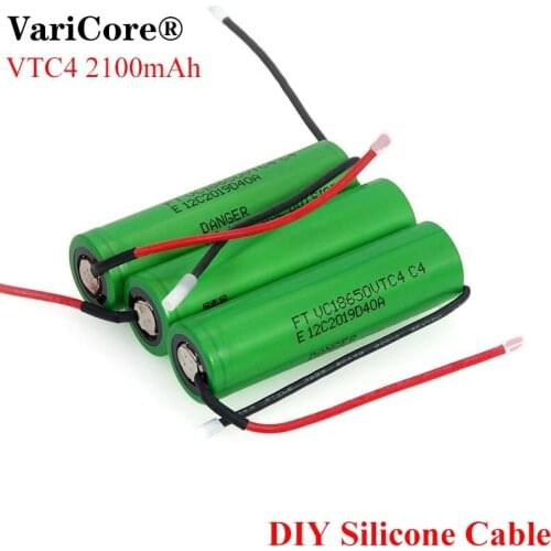 VariCore New 100% Original 3.6V 18650 VC18650VTC4 2100mAh VTC4 20A 30A Discharge Rechargeable battery + DIY Silica gel Cable