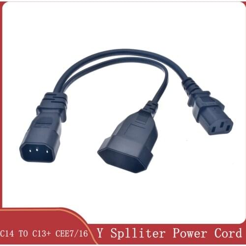 Y Splliter Power Cord IEC320 C14 Plug 3-Prong Male Power Cable Cord AC Power Adapter to C13+ CEE7/16 2Pin Female Socket
